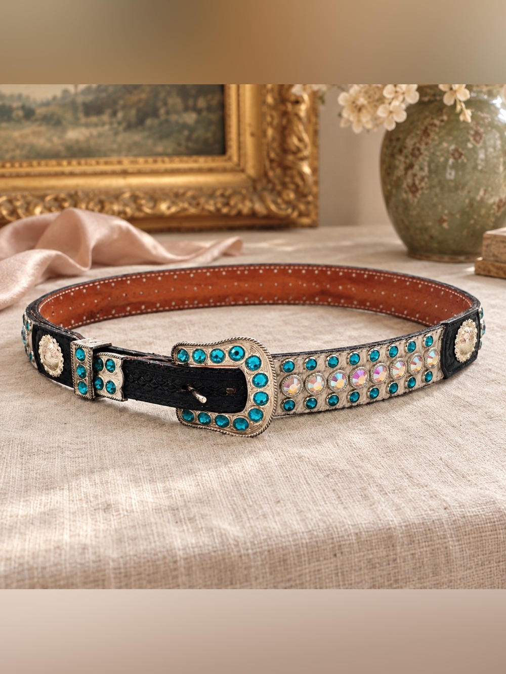 Double J Saddlery Hair-On Rhinestone Western Belt Size 32